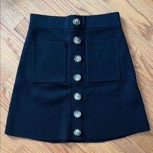 SEZANE Black Button-Front A-Line Mini Skirt